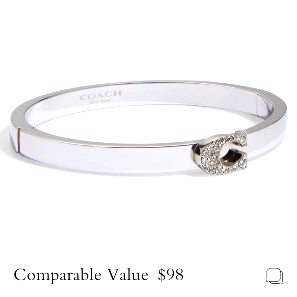 New! Coach Pave Signature Hinged Bangle in Silver